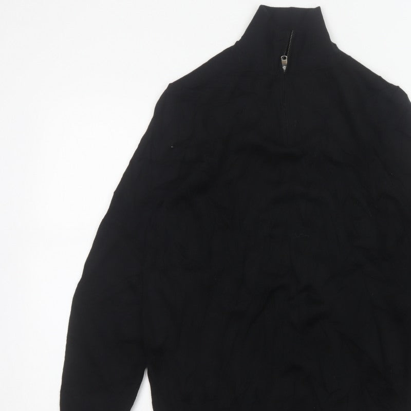 Autograph Men Black M Extra Fine Merino Wool 1/4 Zip High Neck Jumper