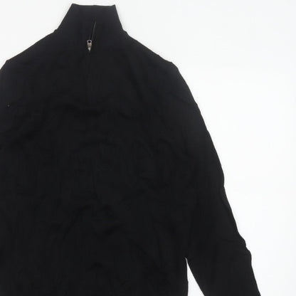Autograph Men Black M Extra Fine Merino Wool 1/4 Zip High Neck Jumper