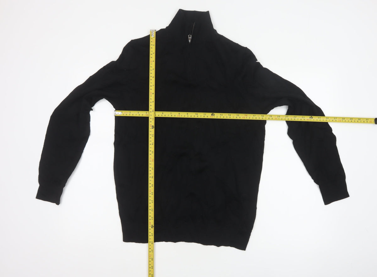 Autograph Men Black M Extra Fine Merino Wool 1/4 Zip High Neck Jumper