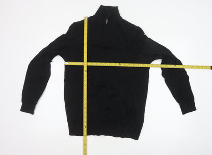 Autograph Men Black M Extra Fine Merino Wool 1/4 Zip High Neck Jumper