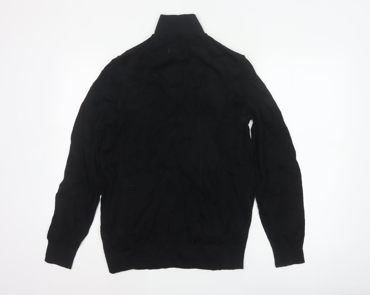 Autograph Men Black M Extra Fine Merino Wool 1/4 Zip High Neck Jumper