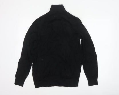 Autograph Men Black M Extra Fine Merino Wool 1/4 Zip High Neck Jumper