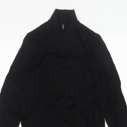 Autograph Men Black M Extra Fine Merino Wool 1/4 Zip High Neck Jumper