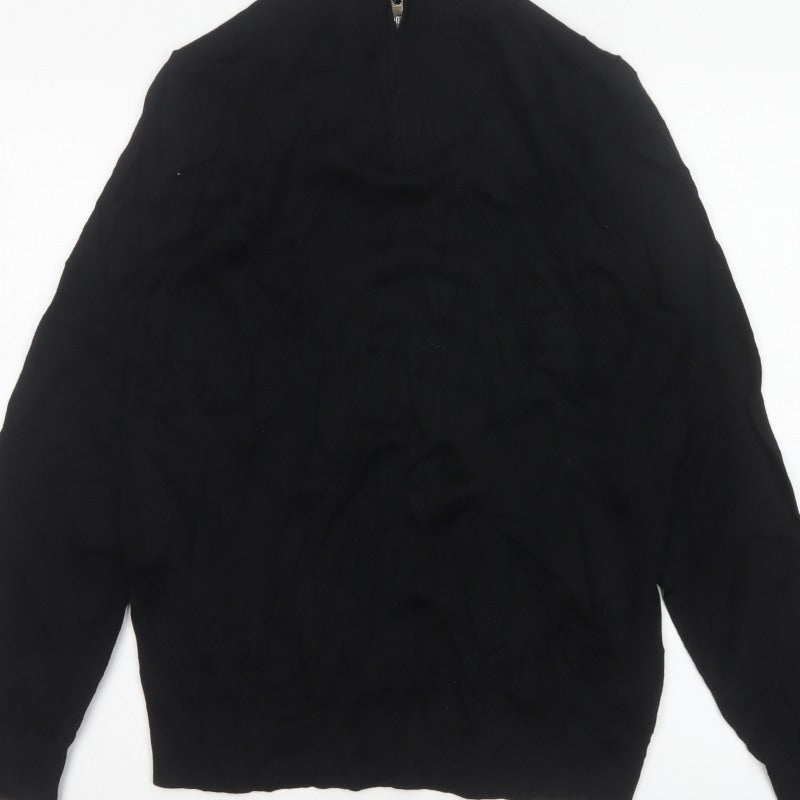 Autograph Men Black M Extra Fine Merino Wool 1/4 Zip High Neck Jumper