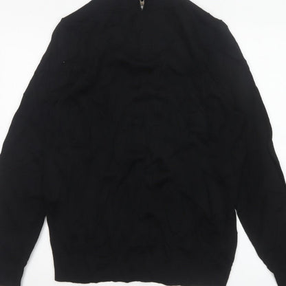 Autograph Men Black M Extra Fine Merino Wool 1/4 Zip High Neck Jumper
