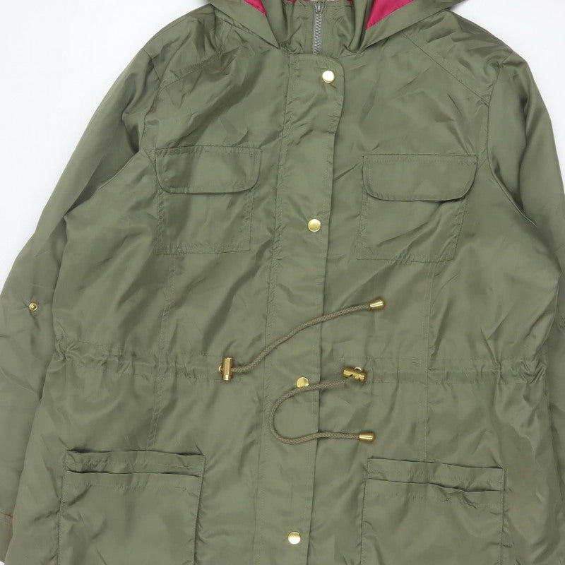 Anthology Women’s Green Hooded Parka Coat UK 14 Long Zip