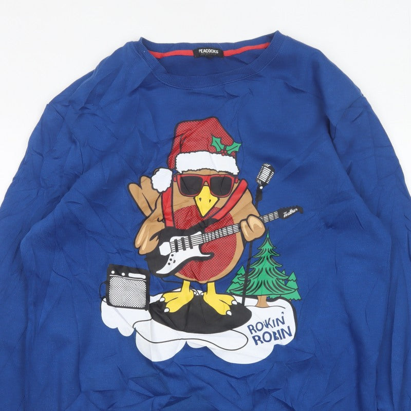 Peacocks Men’s Blue XL Rockin Robin Christmas Graphic Sweatshirt