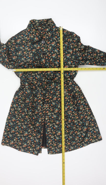 F&F Women’s Black Floral Belted Trench Coat Size 14