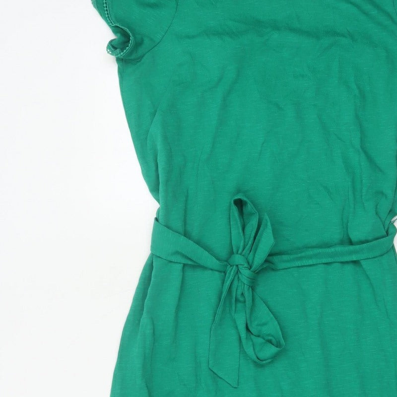 Oliver Bonas Women Green UK 8 Sheath Knee Dress Lace Belted