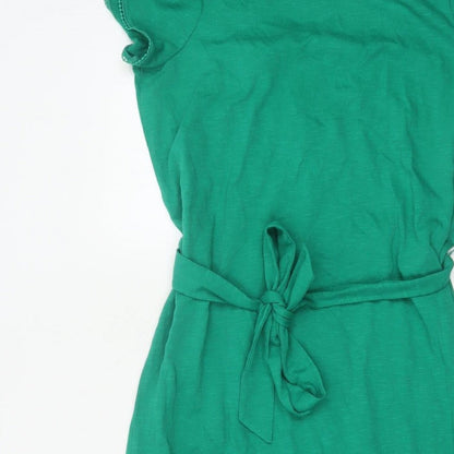 Oliver Bonas Women Green UK 8 Sheath Knee Dress Lace Belted