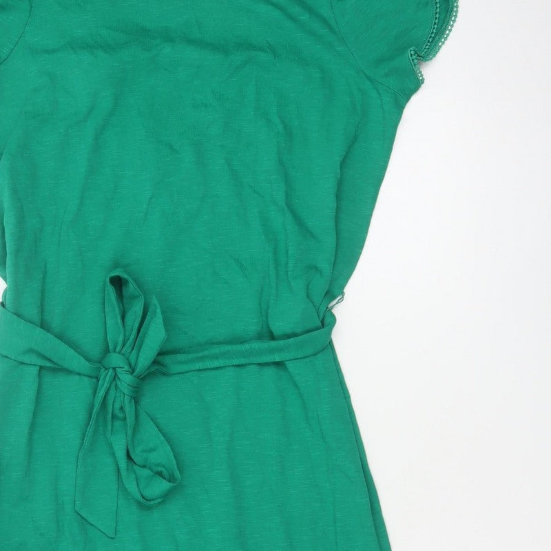 Oliver Bonas Women Green UK 8 Sheath Knee Dress Lace Belted