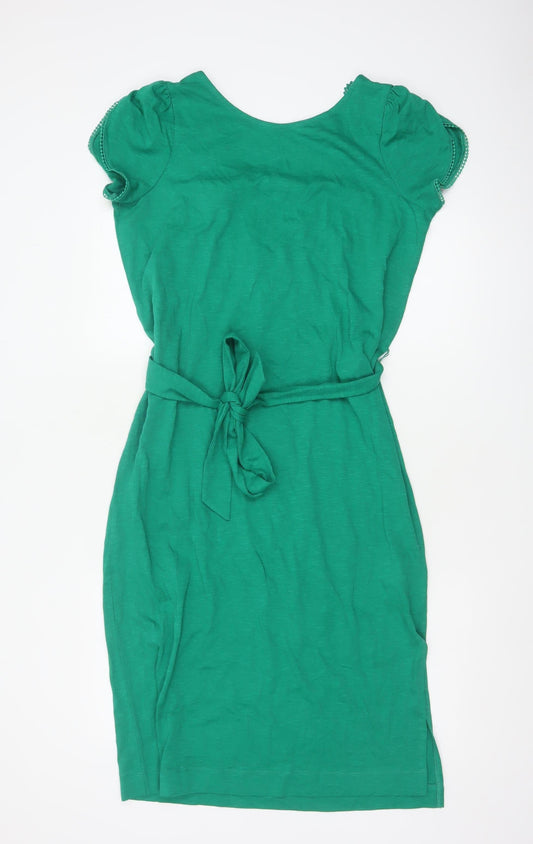 Oliver Bonas Women Green UK 8 Sheath Knee Dress Lace Belted