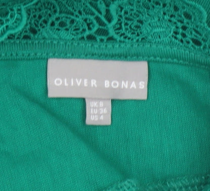 Oliver Bonas Women Green UK 8 Sheath Knee Dress Lace Belted