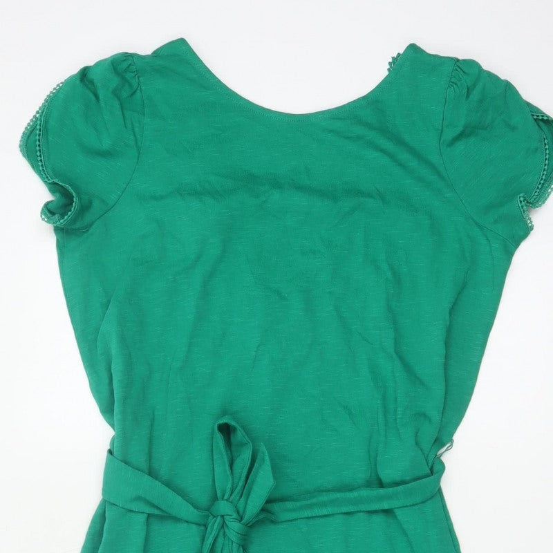 Oliver Bonas Women Green UK 8 Sheath Knee Dress Lace Belted