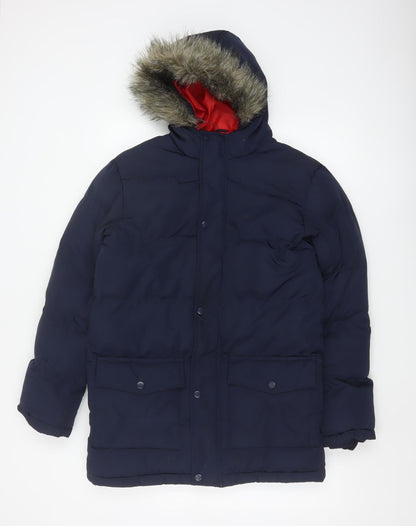 Kangaroo Poo Boys Blue 11-12 Years Parka Padded Hooded Faux Fur Coat