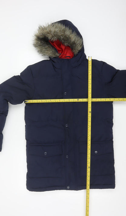Kangaroo Poo Boys Blue 11-12 Years Parka Padded Hooded Faux Fur Coat