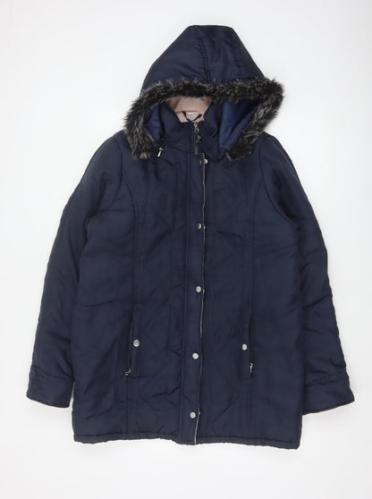 Gabriella Vicenza Women’s Navy Tall UK 12 Faux Fur Hood Parka Coat