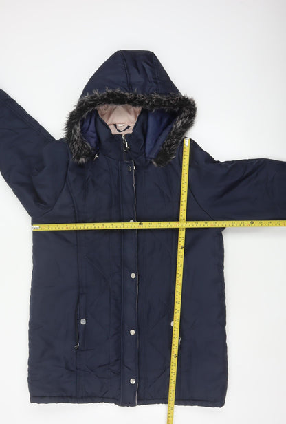 Gabriella Vicenza Women’s Navy Tall UK 12 Faux Fur Hood Parka Coat