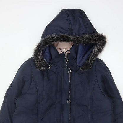 Gabriella Vicenza Women’s Navy Tall UK 12 Faux Fur Hood Parka Coat