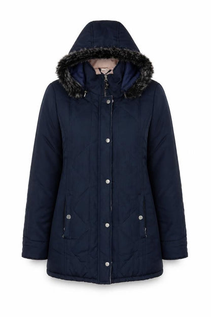 Gabriella Vicenza Women’s Navy Tall UK 12 Faux Fur Hood Parka Coat
