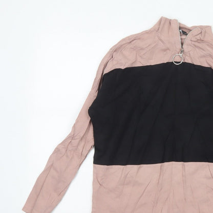Select Women's Pink Black Basic Colourblock Zip Top UK 10