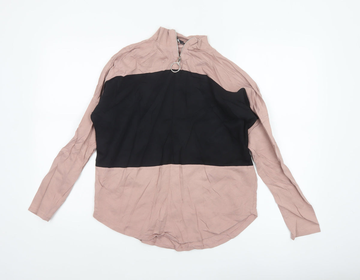 Select Women's Pink Black Basic Colourblock Zip Top UK 10