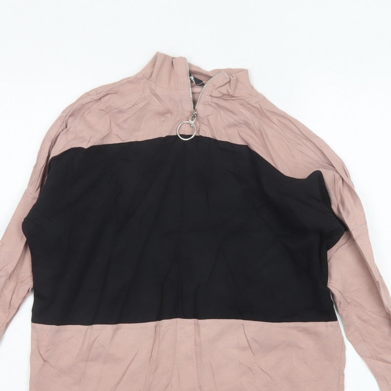 Select Women's Pink Black Basic Colourblock Zip Top UK 10