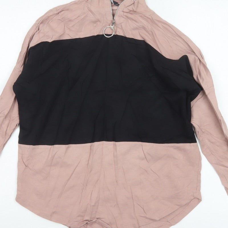 Select Women's Pink Black Basic Colourblock Zip Top UK 10