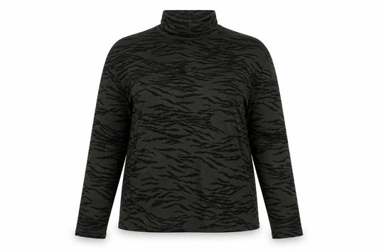 Whistles Women Green Black Zebra Print High Neck Long Sleeve Top UK 10