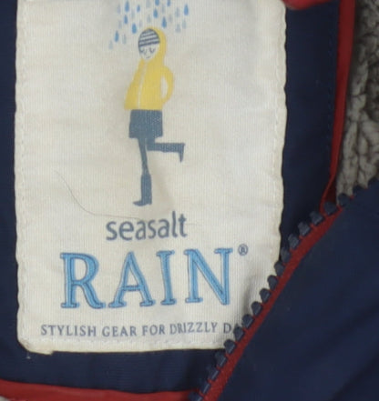 Seasalt Women Blue UK 14 Janelle Hooded Long Waterproof Rain Coat