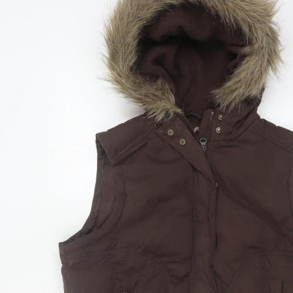 Dorothy Perkins Women Brown UK 12 Hooded Faux Fur Padded Waistcoat