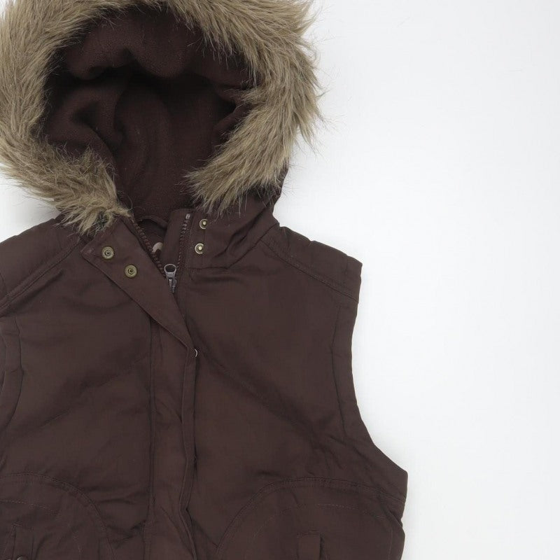 Dorothy Perkins Women Brown UK 12 Hooded Faux Fur Padded Waistcoat