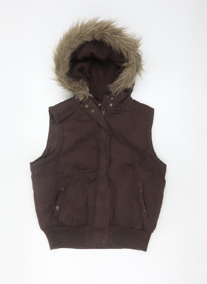 Dorothy Perkins Women Brown UK 12 Hooded Faux Fur Padded Waistcoat