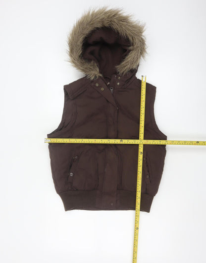 Dorothy Perkins Women Brown UK 12 Hooded Faux Fur Padded Waistcoat