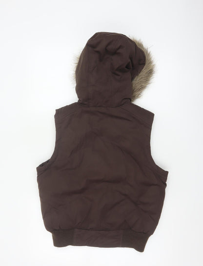 Dorothy Perkins Women Brown UK 12 Hooded Faux Fur Padded Waistcoat