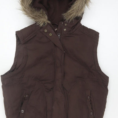 Dorothy Perkins Women Brown UK 12 Hooded Faux Fur Padded Waistcoat