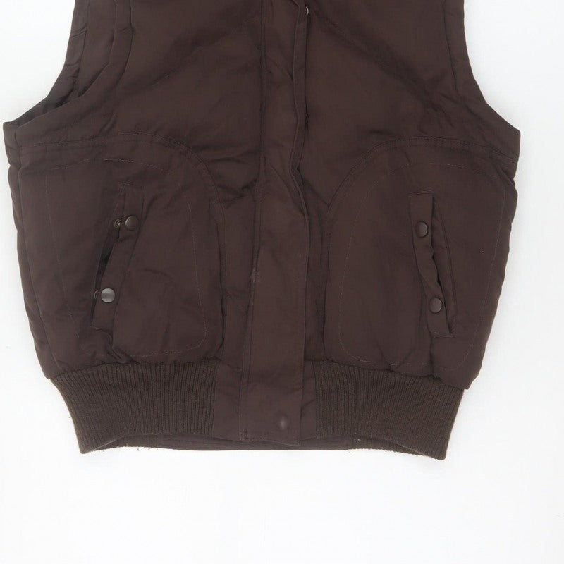 Dorothy Perkins Women Brown UK 12 Hooded Faux Fur Padded Waistcoat