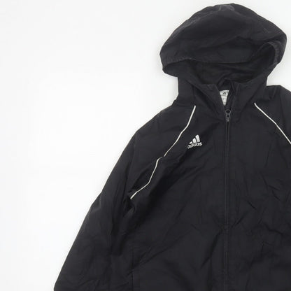 Adidas Boys Black 11-12 Years Hooded Windbreaker Jacket Full Zip