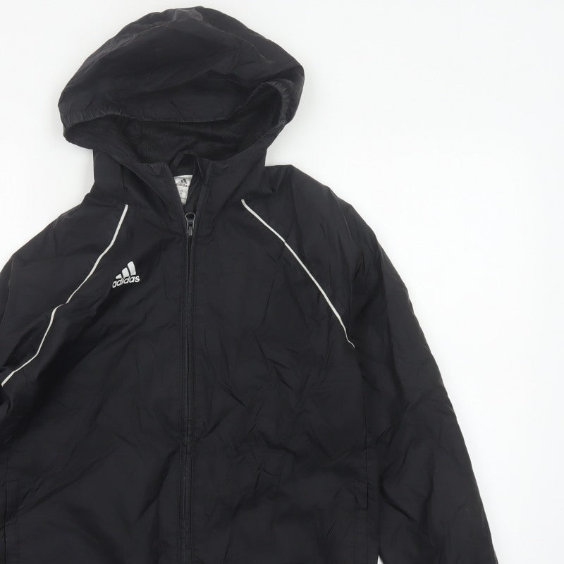 Adidas Boys Black 11-12 Years Hooded Windbreaker Jacket Full Zip