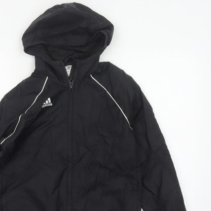Adidas Boys Black 11-12 Years Hooded Windbreaker Jacket Full Zip