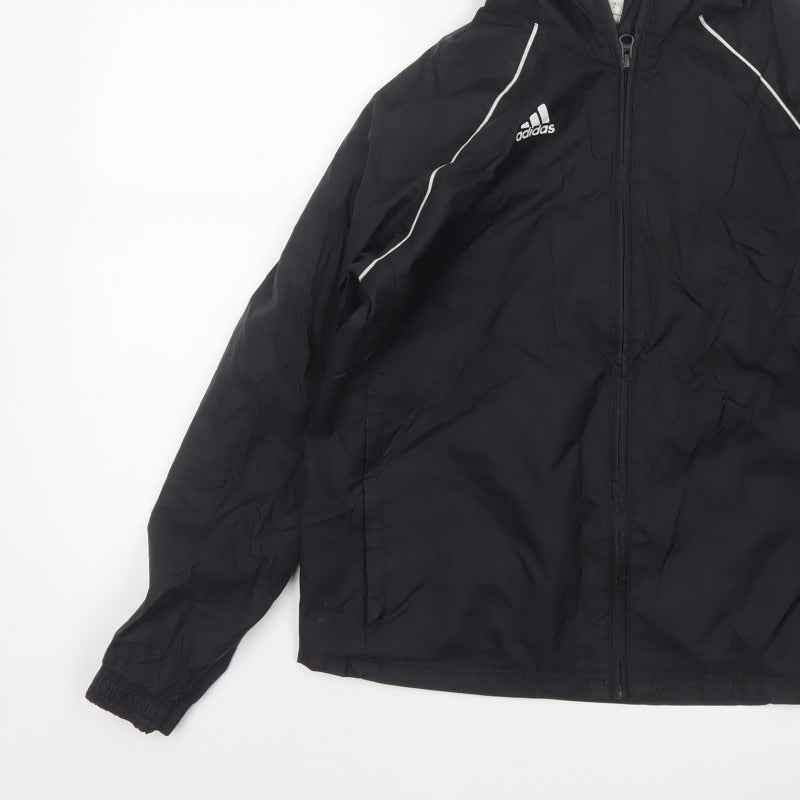 Adidas Boys Black 11-12 Years Hooded Windbreaker Jacket Full Zip