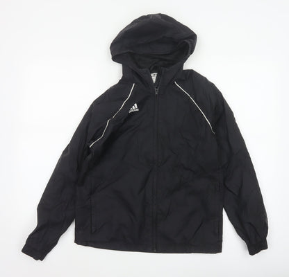 Adidas Boys Black 11-12 Years Hooded Windbreaker Jacket Full Zip