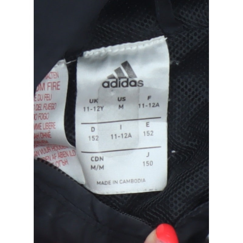 Adidas Boys Black 11-12 Years Hooded Windbreaker Jacket Full Zip