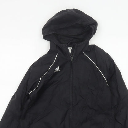 Adidas Boys Black 11-12 Years Hooded Windbreaker Jacket Full Zip