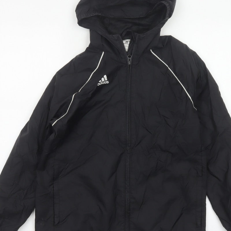Adidas Boys Black 11-12 Years Hooded Windbreaker Jacket Full Zip