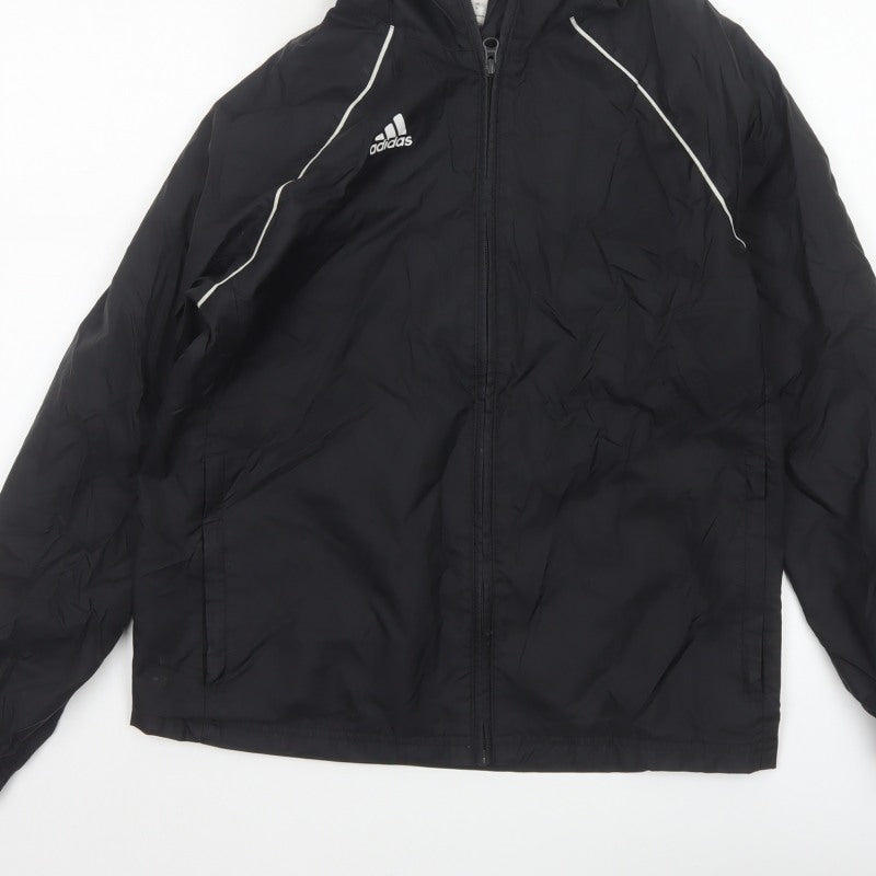 Adidas Boys Black 11-12 Years Hooded Windbreaker Jacket Full Zip