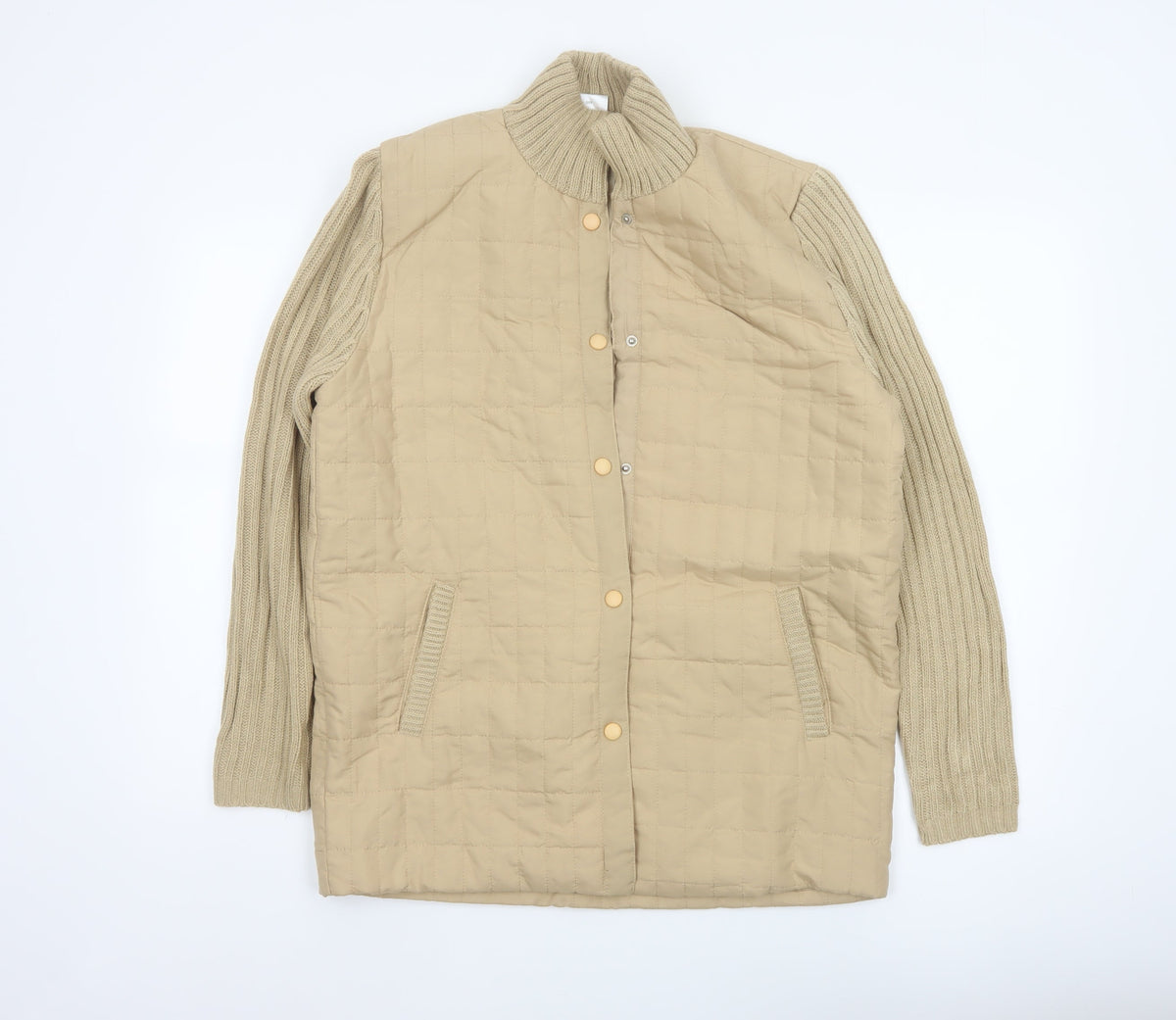 Damart Women’s Beige M Quilted Padded Knit Sleeve Mid-Length Jacket