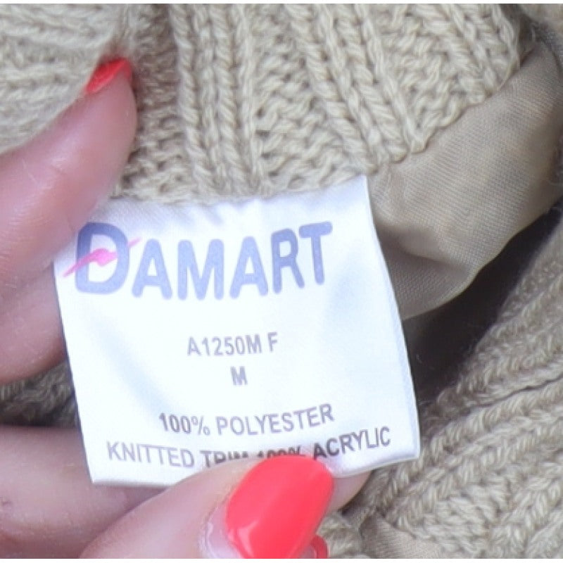 Damart Women’s Beige M Quilted Padded Knit Sleeve Mid-Length Jacket