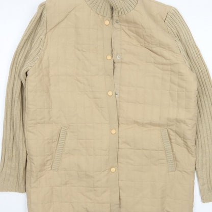 Damart Women’s Beige M Quilted Padded Knit Sleeve Mid-Length Jacket