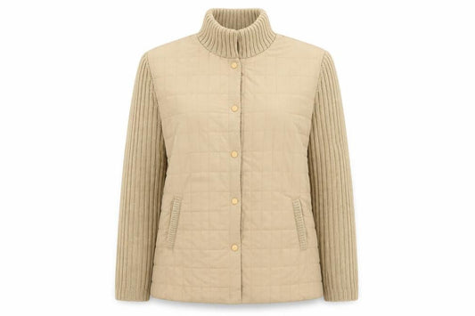 Damart Women’s Beige M Quilted Padded Knit Sleeve Mid-Length Jacket